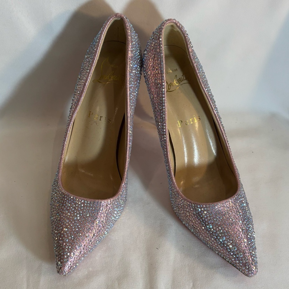 PUMPS Sz 37 Pink Glitter High Heels Pointy Designer Inspired Red Outsole
